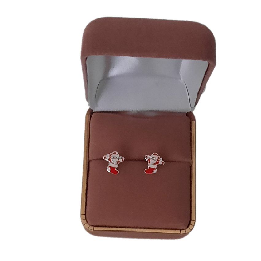 Silver Kids Santa In A Stocking Earrings(2)
