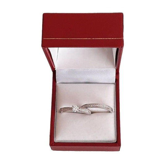Silver Ladies Cubic Zirconia Wedding Band Ring Set