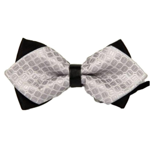 Silver Patterned On Black Backing Adjustable Bow Tie