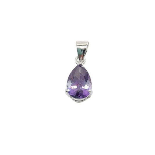 Silver Pendant With An Amethyst Glass Stone Drop