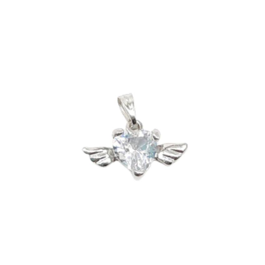 Silver Plated Cubic Zirconia Heart With Angel Wings Pendant
