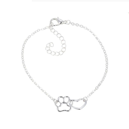 Silver Plated Paw And Heart Fashion Bracelet