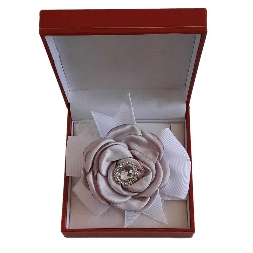 Silver Satin Rose Flower Wrist Corsage