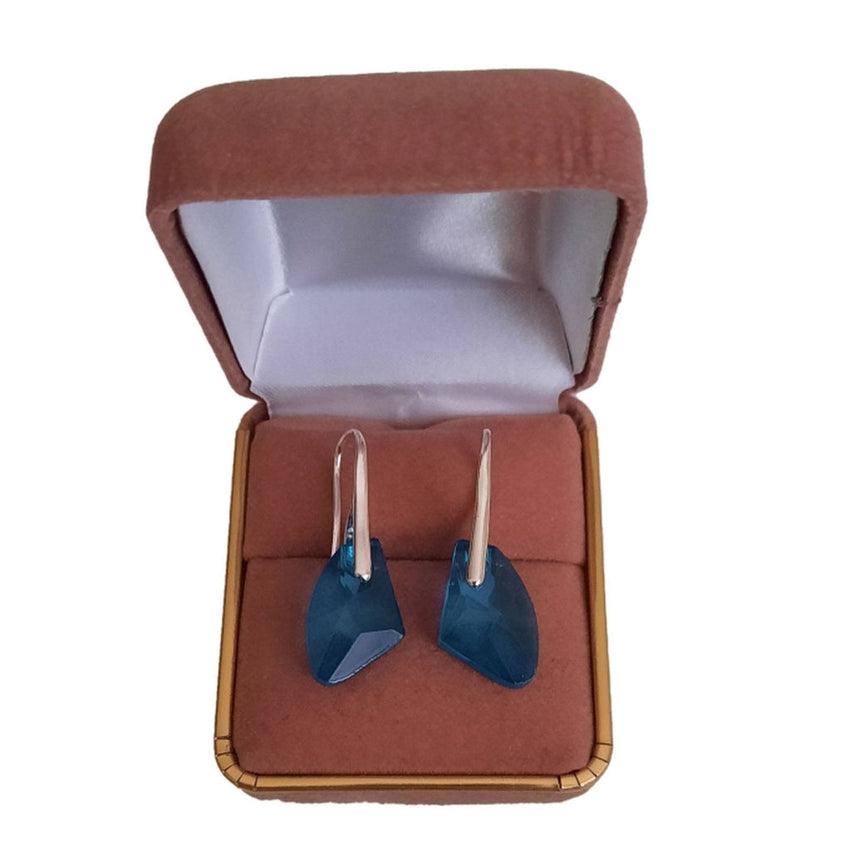 Silver Stemmed Turquoise Glass Dangly Earrings