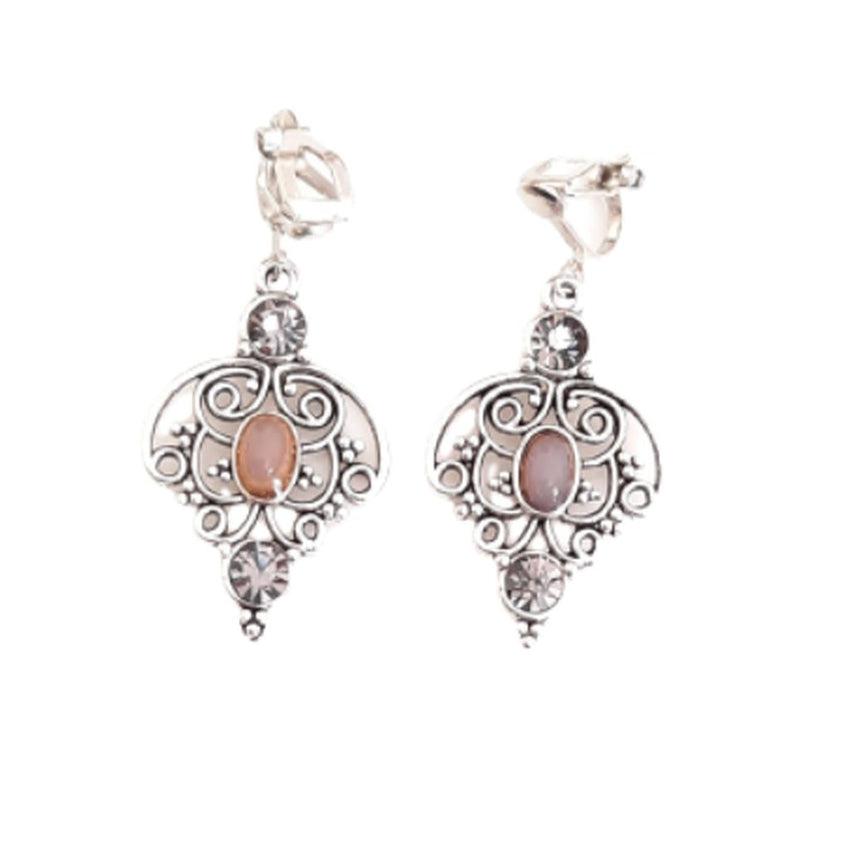 Silver Vintage Filigree Drop Clip On Earrings