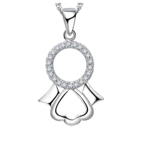 Silver And Cubic Zirconia Round Top Angel Pendant
