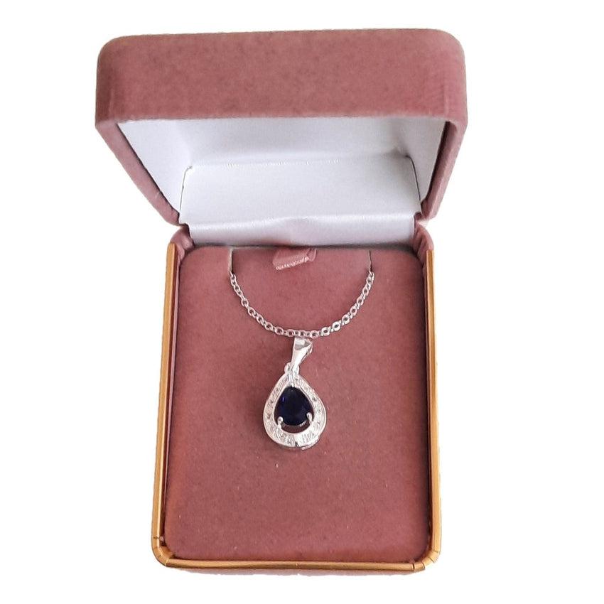 Silver Blue And White Cubic Zirconia Stone Pear Drop Pendant