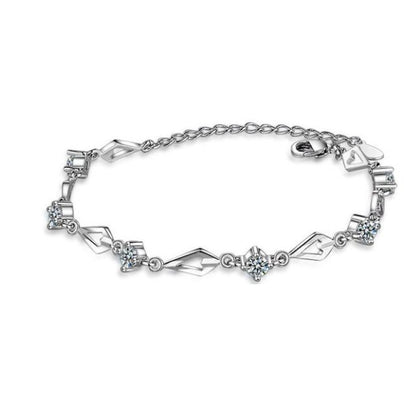 Silver Bracelet With Diamond Shape Cubic Zirconia Stone Set Links