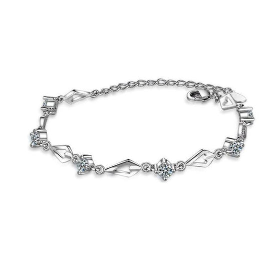 Silver Bracelet With Diamond Shape Cubic Zirconia Stone Set Links