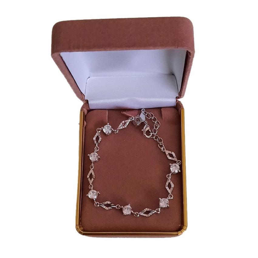 Silver Bracelet With Diamond Shape Cubic Zirconia Stone Set Links