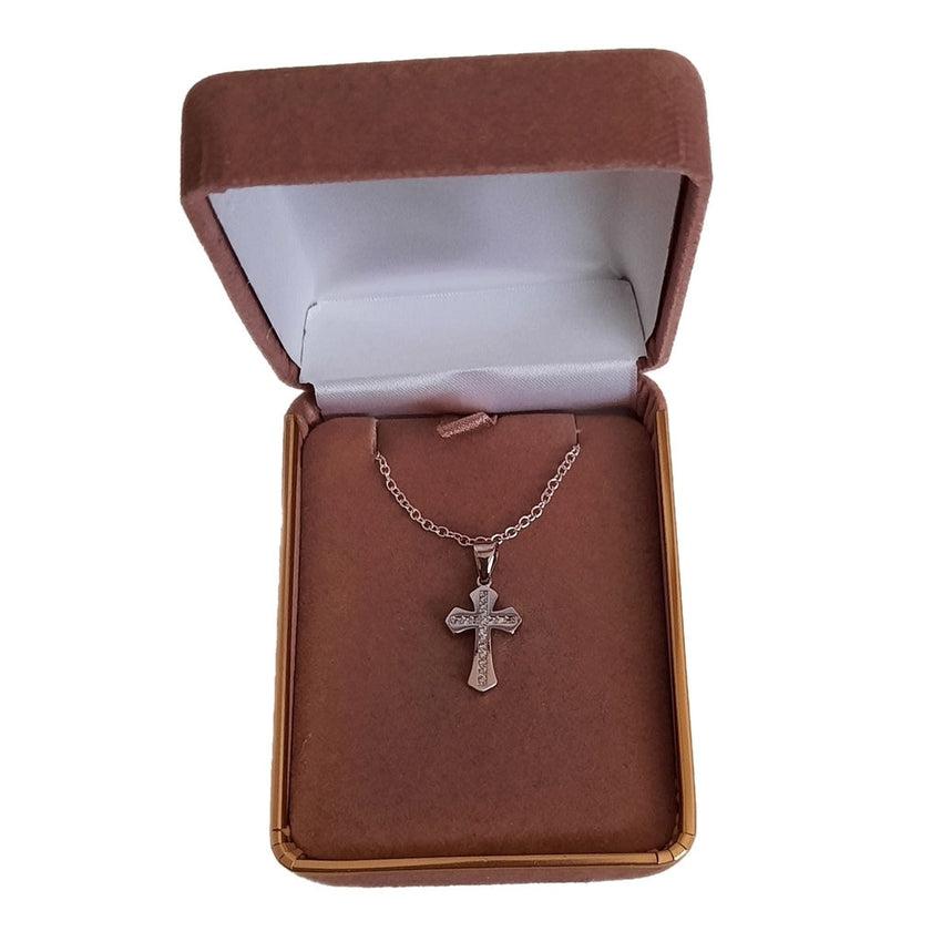 Silver Cross With a Cubic Zirconia Cross Centre Pendant