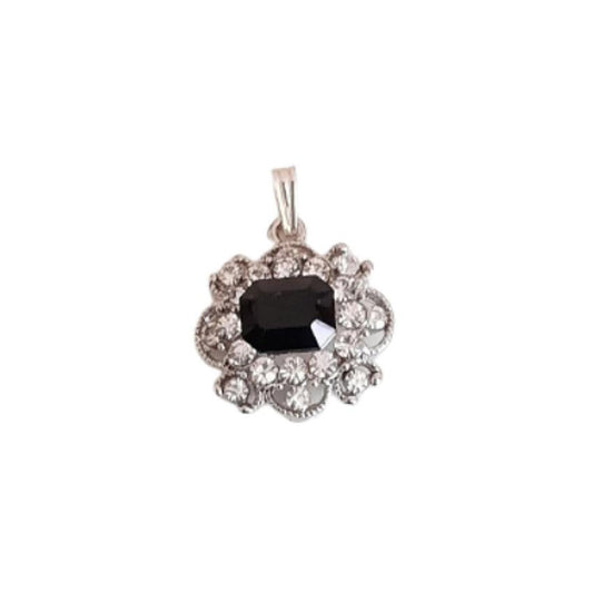 Silver Cubic Zirconia Surround Pendant With a Black Coloured Stone
