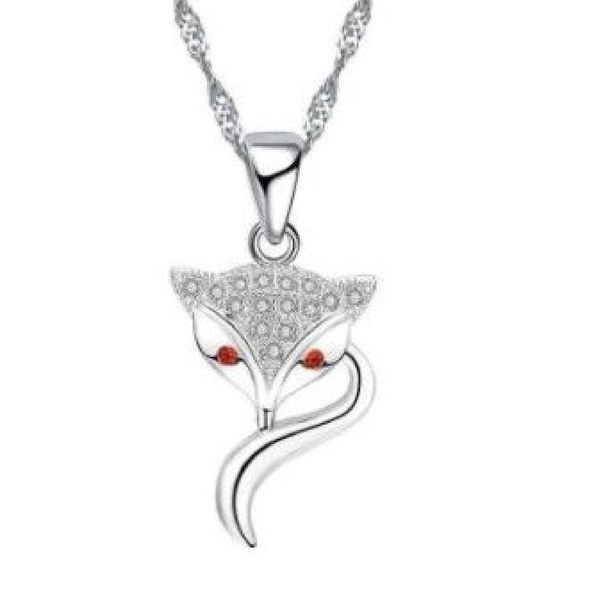 Silver Fox Face Pendant With a Red Eyes And A CZ Head
