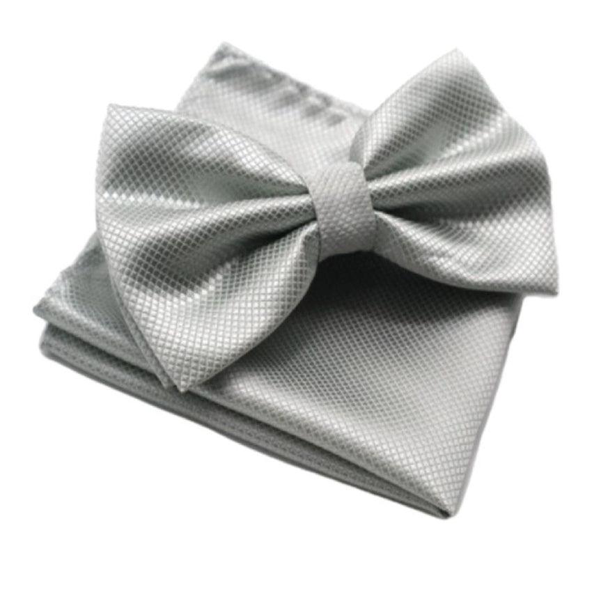 Silver Grey Criss Cross Patterned Bow Tie Set