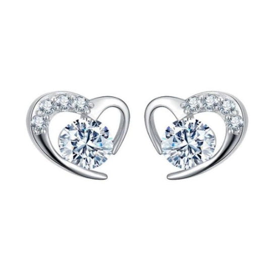 Silver Heart Swirl Design Cubic Zirconia Stud Earrings