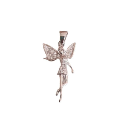 Silver Large Cubic Zirconia Flying Fairy Pendant With Wings