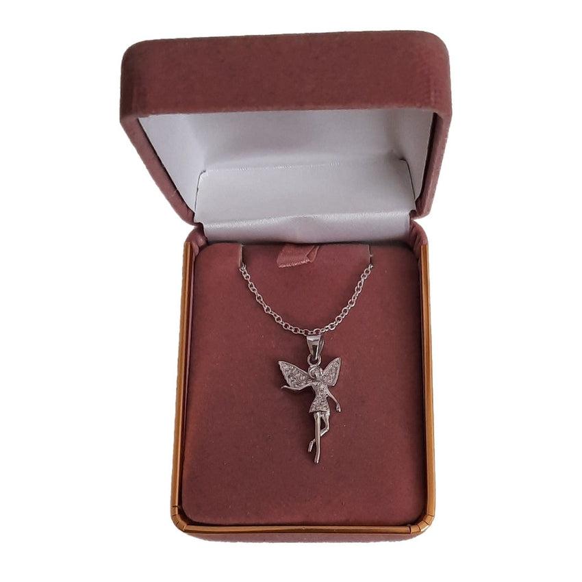 Silver Large Cubic Zirconia Flying Fairy Pendant With Wings