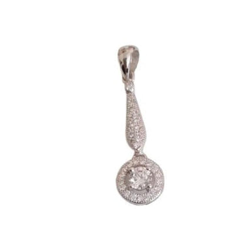 Silver Long Elegant Cubic Zirconia Drop Pendant With a Round End