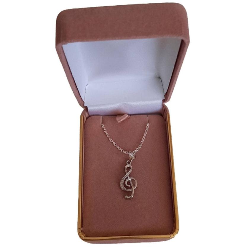 Silver Music Note Pendant With Cubic Zirconia Detail