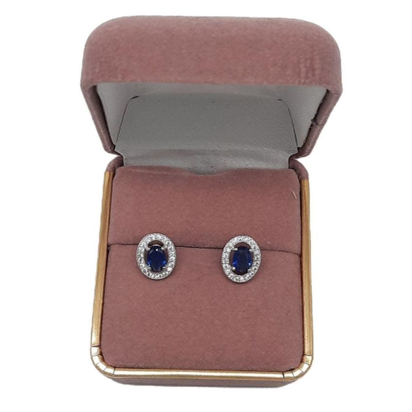 Silver Oval Black Centre Diamante Earrings