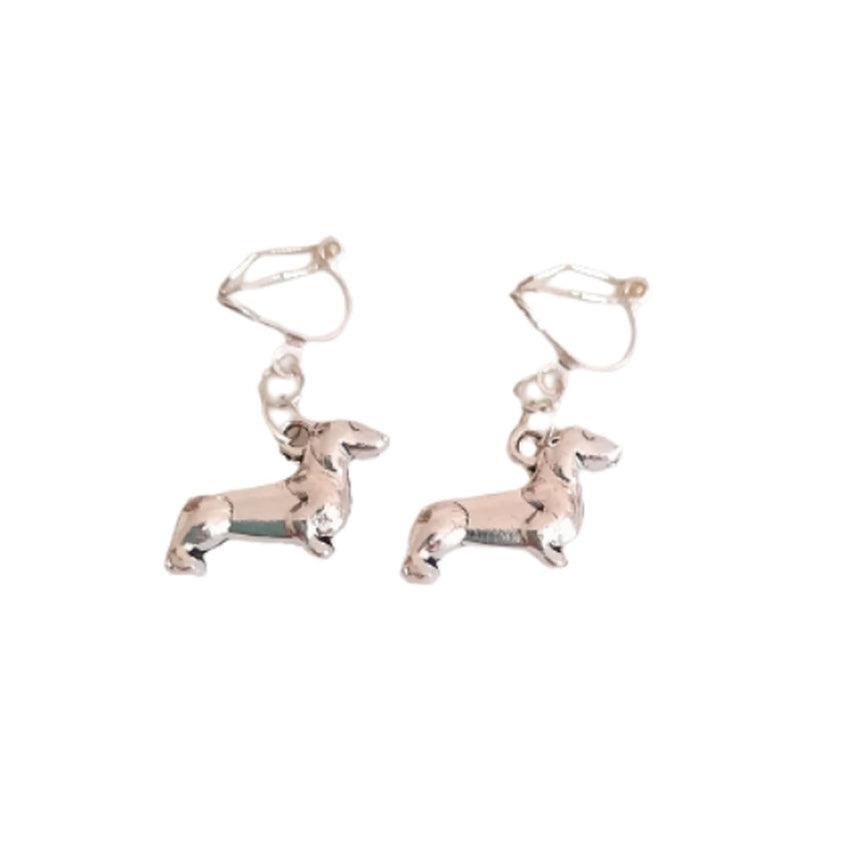 Silver Plated Dog Clip On Earrings