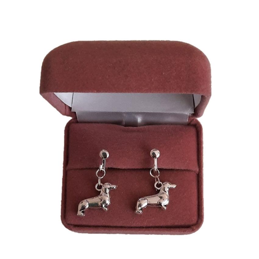Silver Plated Dog Clip On Earrings