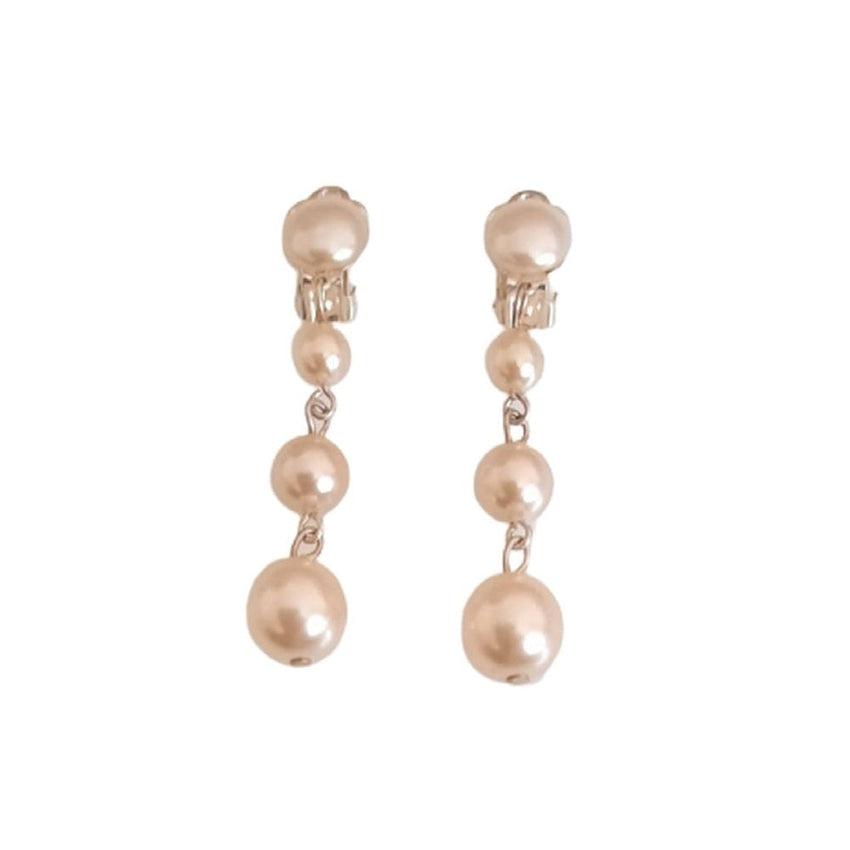 Silver Plated Four Pearl Clip On Drop Earrings