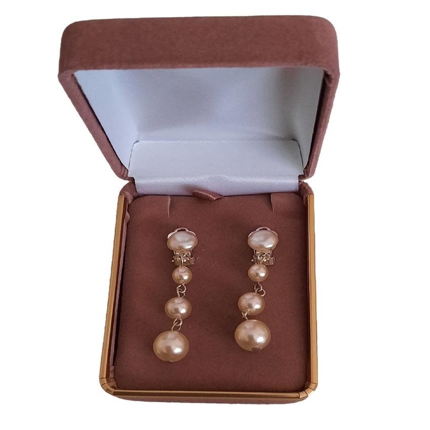 Silver Plated Four Pearl Clip On Drop Earrings
