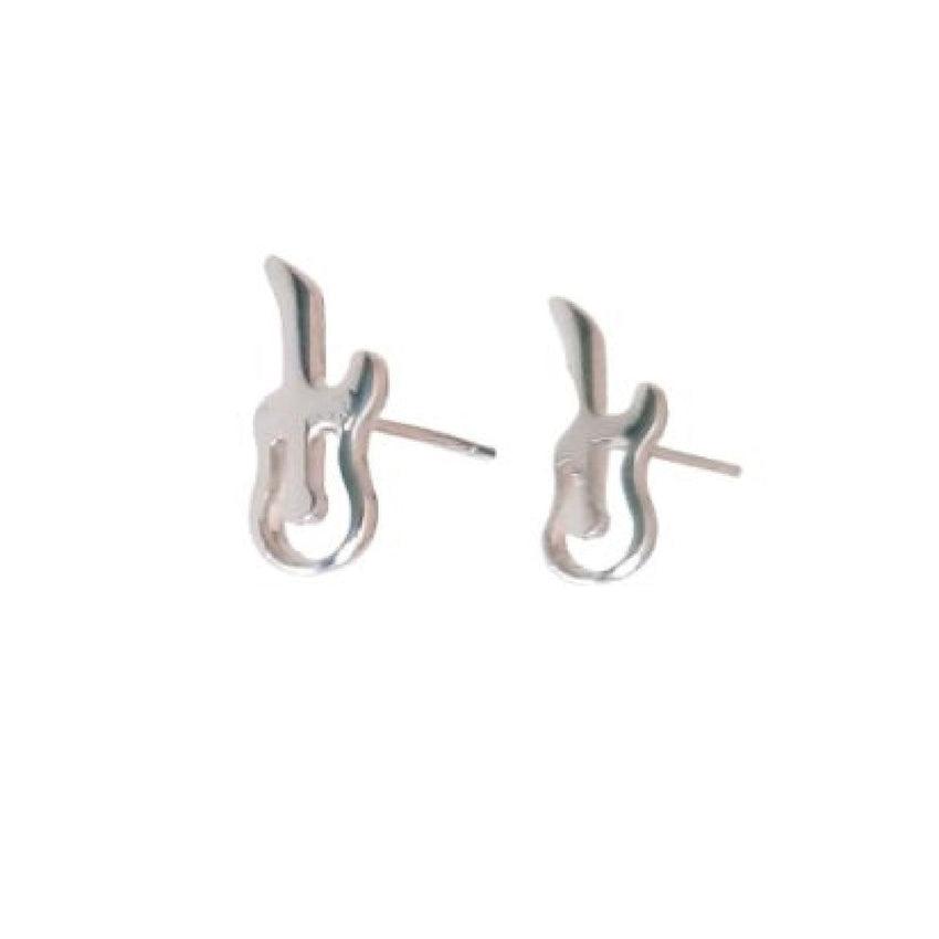 Silver Plated Guitar Stud Earrings