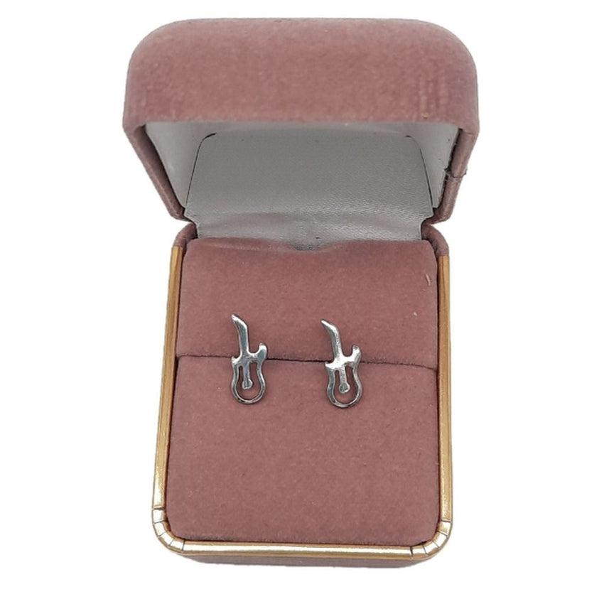 Silver Plated Guitar Stud Earrings