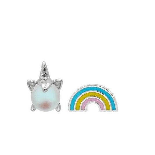 Silver Plated Unicorn And Rainbow Earrings