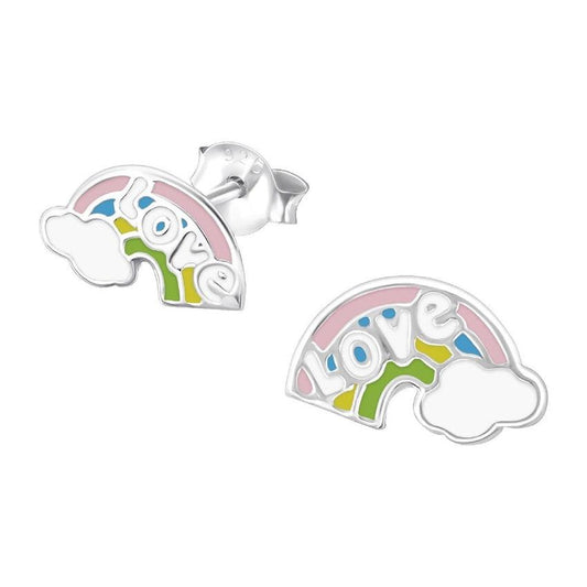Silver Rainbow Coloured Childrens Stud Earrings