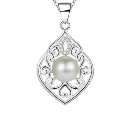 Silver Scroll Surround Light Green Pearl Pendant