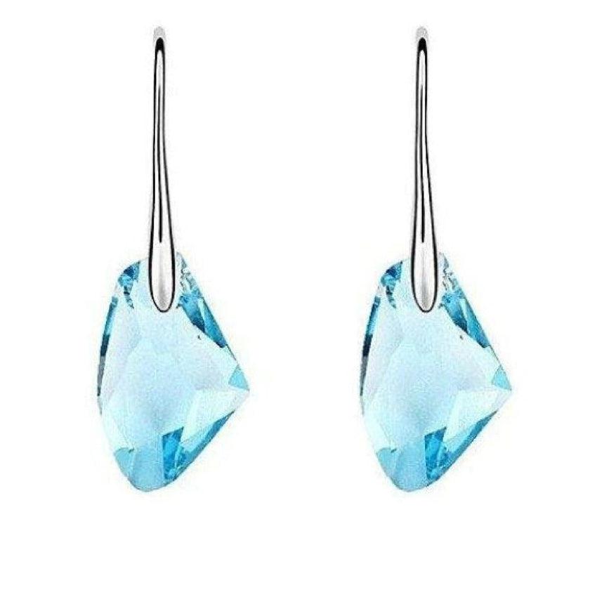 Silver Stemmed Turquoise Glass Dangly Earrings