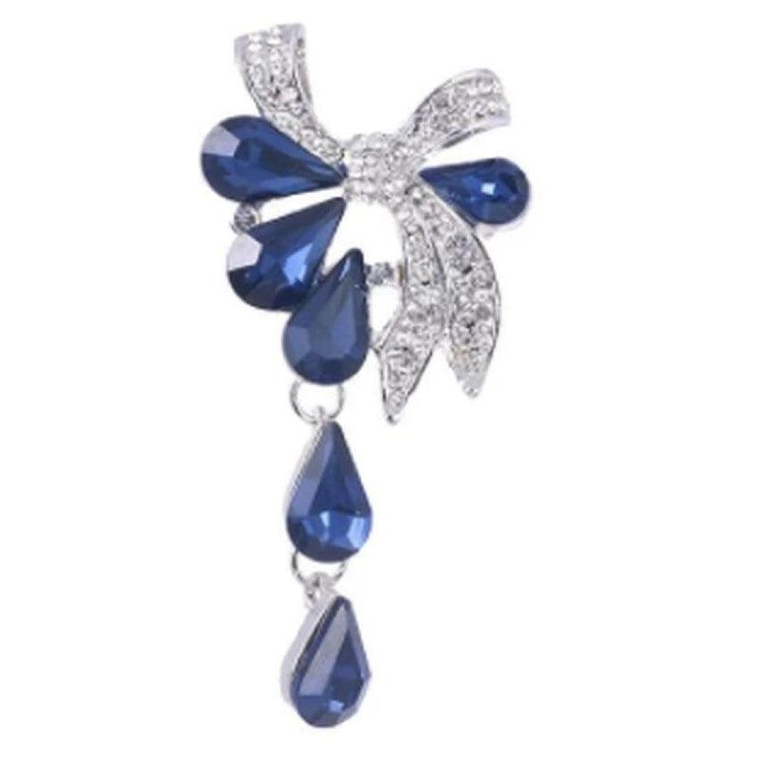 Silver Tone Brooch With A Blue Flower Drop