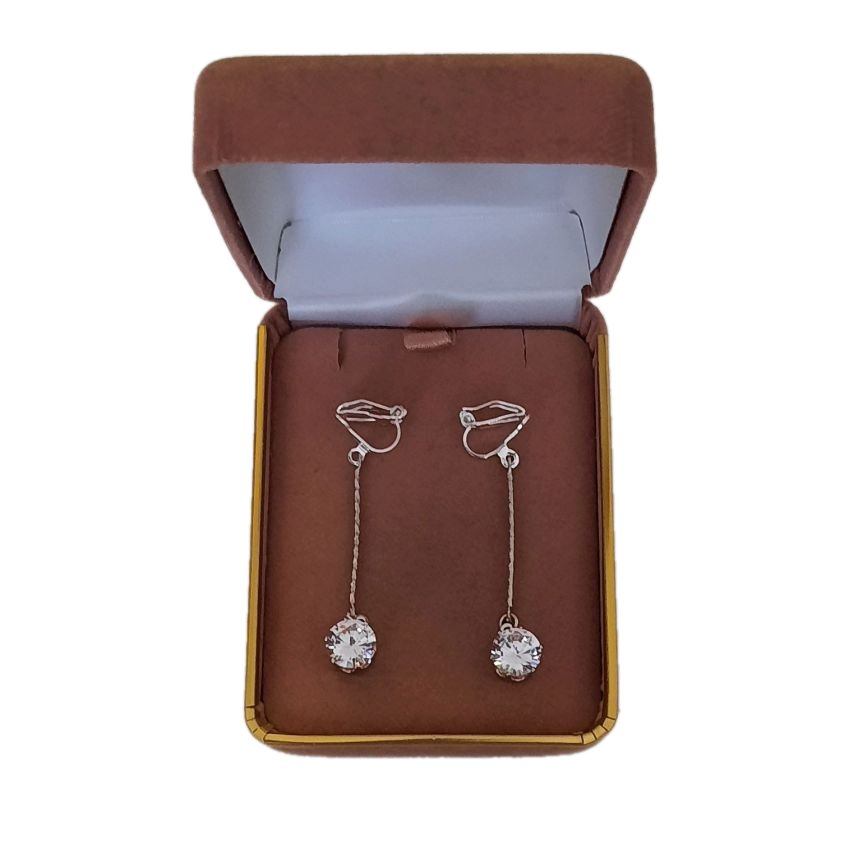 Single CZ Stone Drop Clip On Earrings(2)