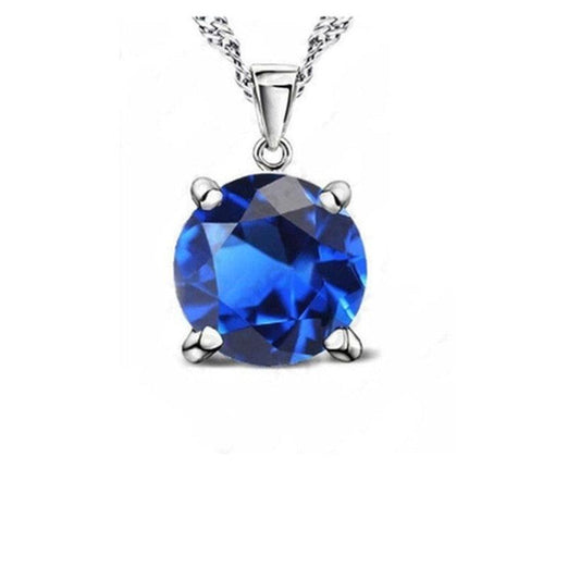 Single Stone Lake Blue Solitaire Cubic Zirconia Pendant