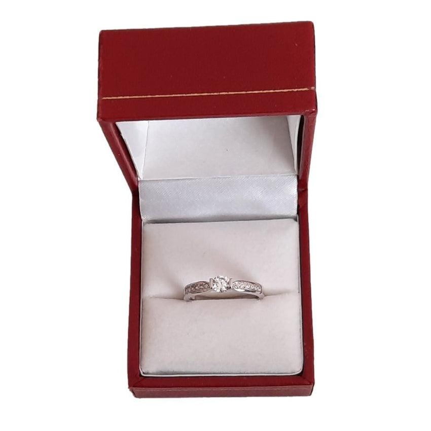 Slim Band Cubic Zirconia Sterling Silver Solitaire Dainty Ring