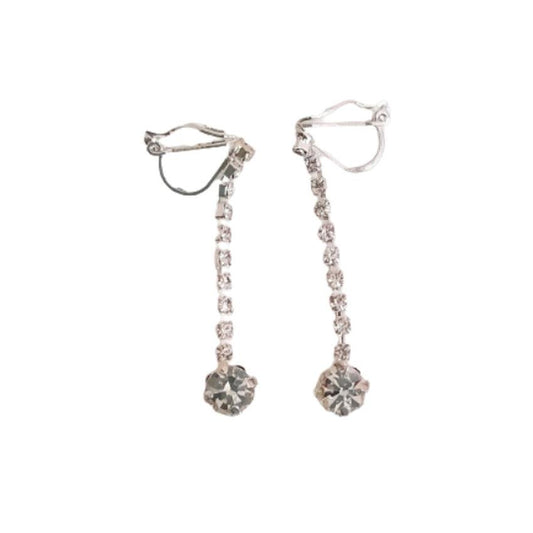 Slim Cubic Zirconia Drop Clip On Earrings