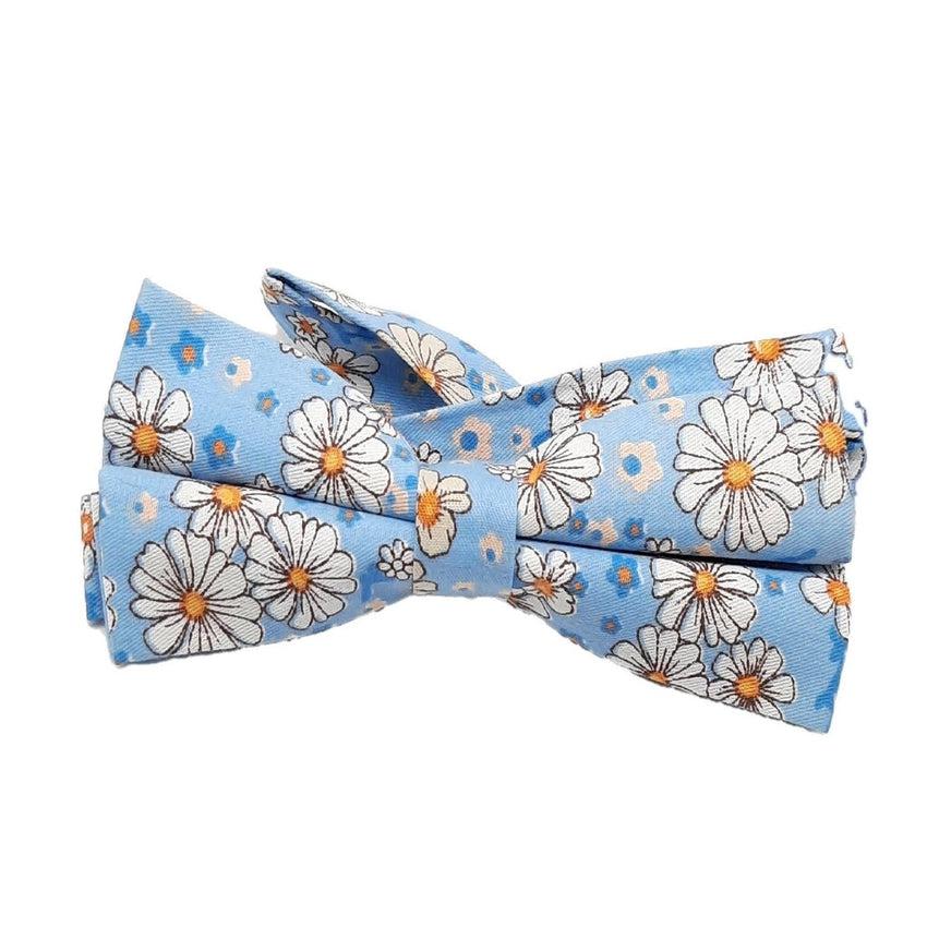 Slim Light Blue With Daisies Bow Tie