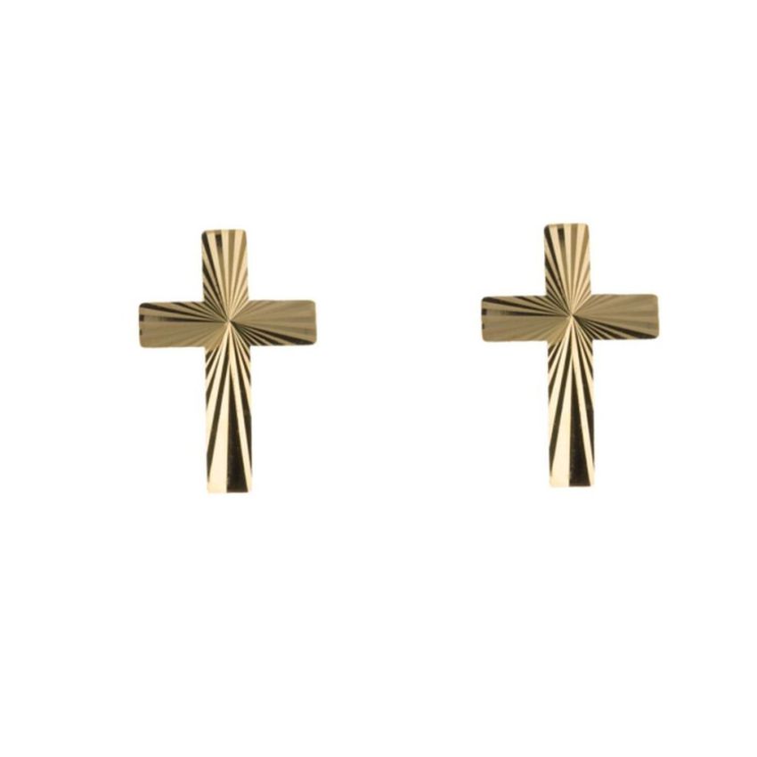 Small Decorative Engraving 9ct Gold Kids Stud Cross Earrings