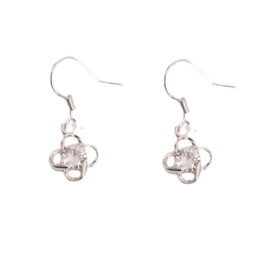 Small Drop Open Silver CZ Flower Earrings