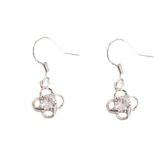 Small Drop Open Silver CZ Flower Earrings