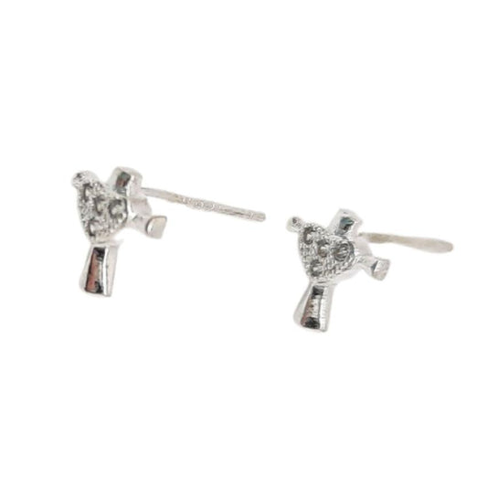 Small Girls Silver Cross Communion Earrings With a Centre Cubic Zirconia Heart Stone