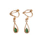 Small Green Crystal Drop Clip On Earrings