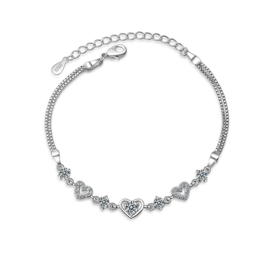 Sterling Silver Small Heart Linked Womens Bracelet