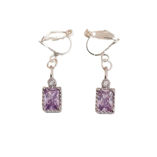 Small Light Purple Clip On Diamante Earrings