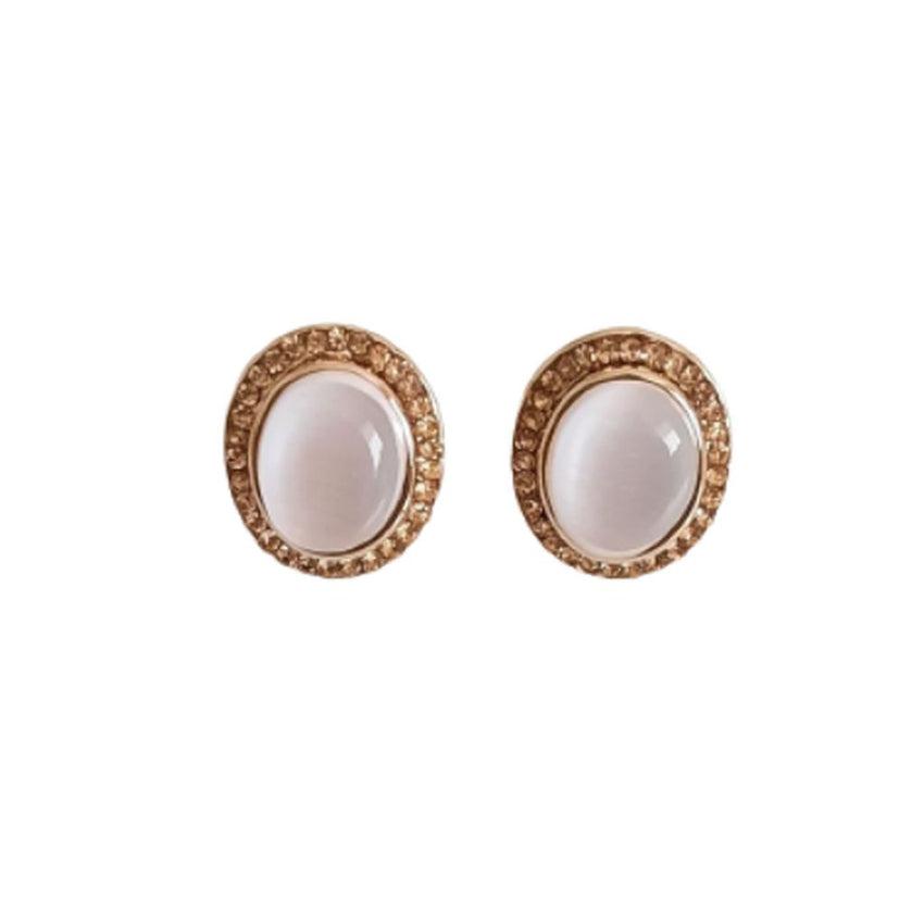 Small Oval Diamante Pearl Drop Clip On Earrings
