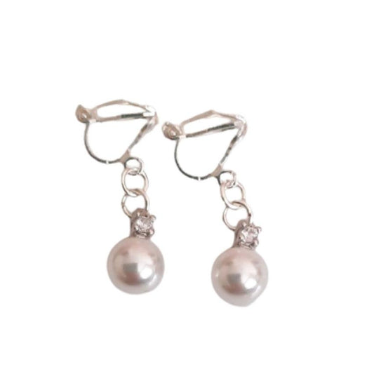 Small Pearl And CZ Drop Clip On Earrings