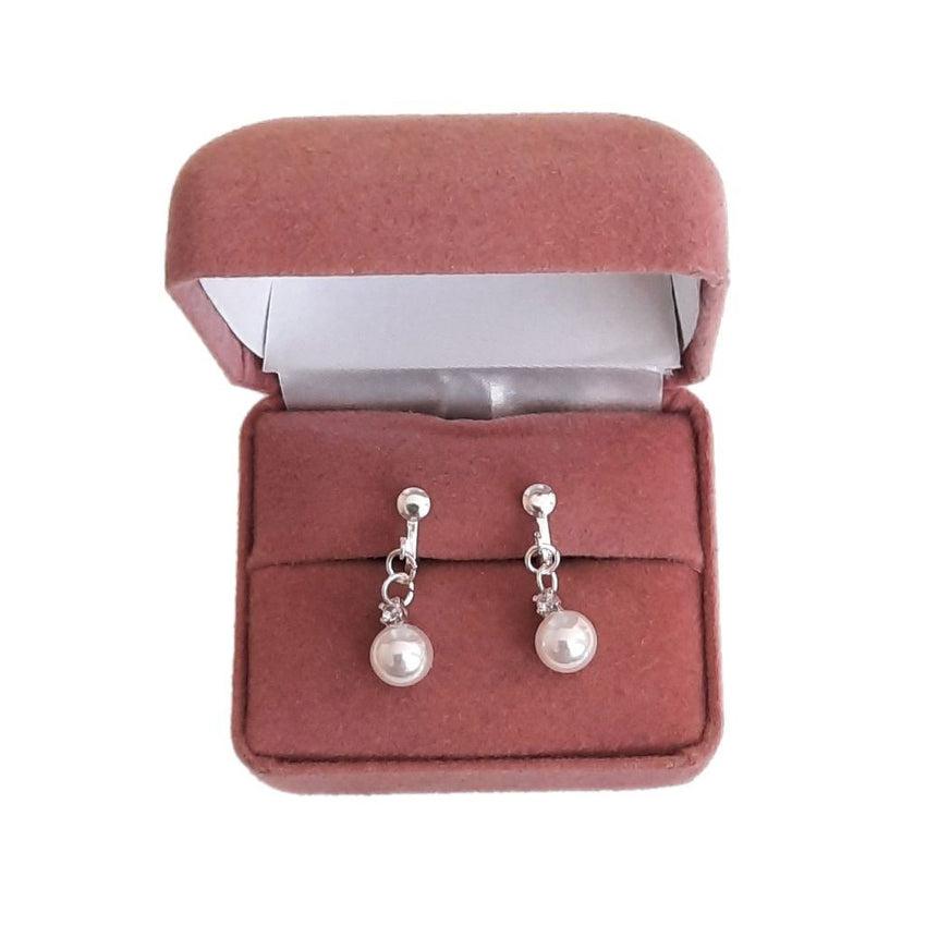 Small Pearl And CZ Drop Clip On Earrings